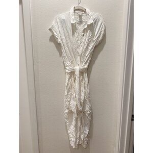 l*space Prism Solid Short Sleeve Button Front Shirt Dress Size Small